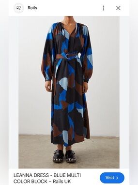 Rails Abstract Long-Sleeve Maxi Dress in Black, Blue & Brown